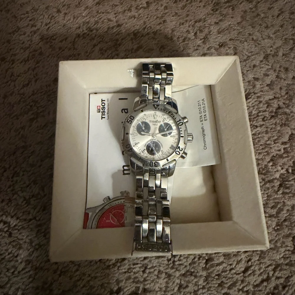 Tissot Silver Watch with White Dial and Dark Blue Subdials - Picture 7 of 8